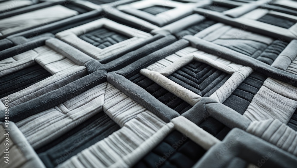 Aufkleber Textile carpet. Soft black and white rug. Abstract background texture featuring a diamond geometric pattern. Easily introduces depth and organic texture to your designs.