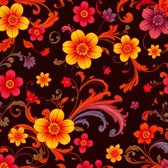 Abstract colorful background with swirling patterns of flowers, waves, and abstract shapes art illustration design