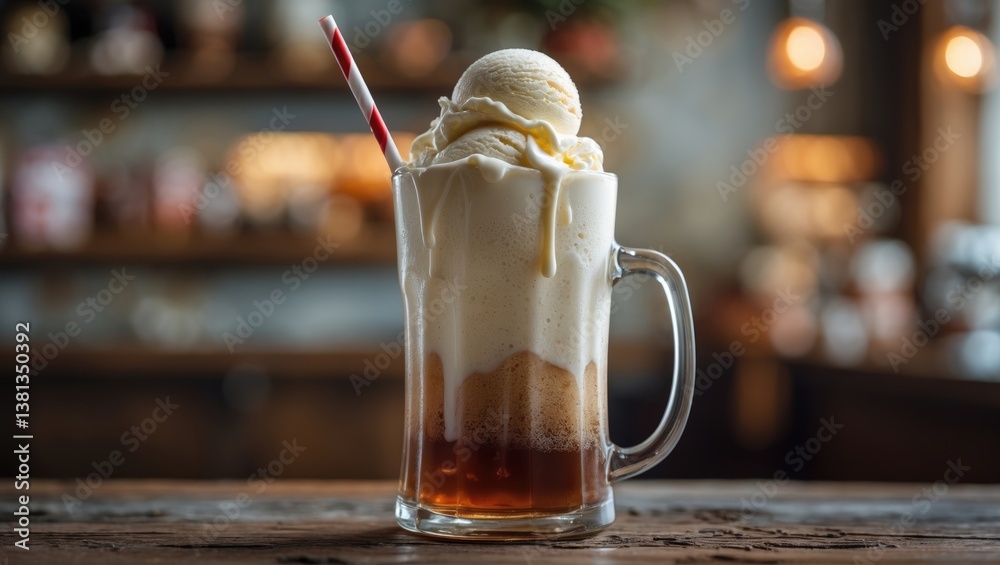 Poster homemade ice cream float with soda