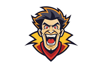 Cartoon Vampire Portrait with Red Eyes, Fangs, Open Mouth 