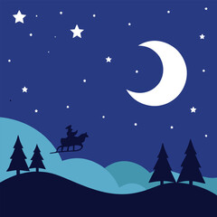 Obraz premium christmas night landscape with moon
