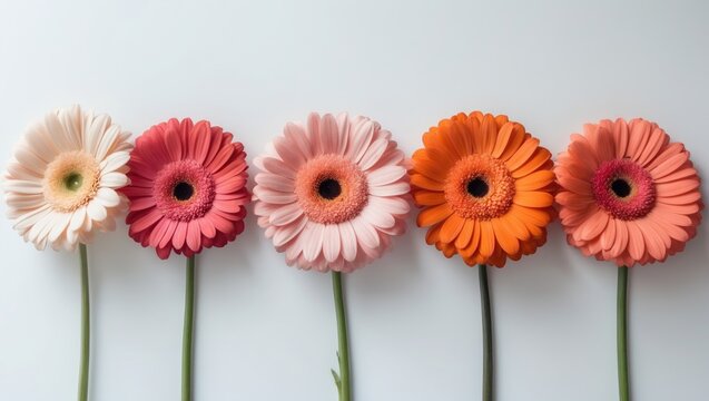Heads of gerbera flowers displayed separately against a white background.