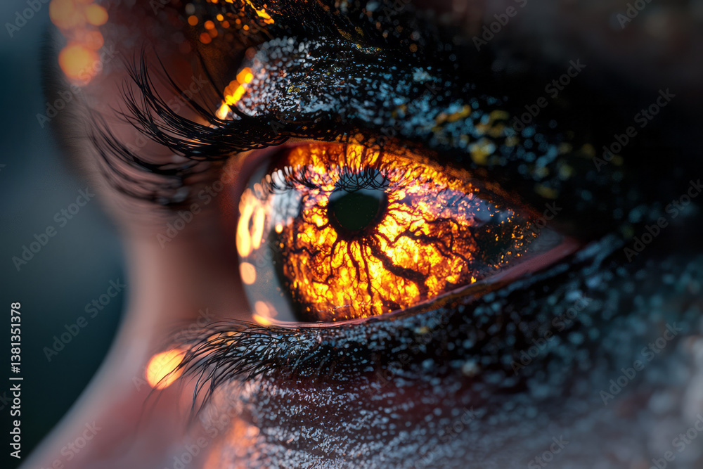 Aufkleber a creative digital rendering of an eye with volcanic tones and luminous orange patterns resembling