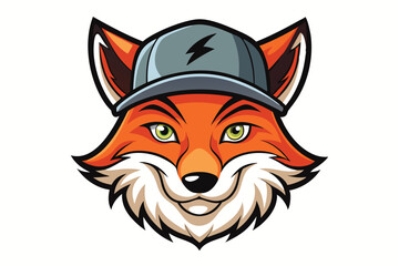 Cartoon Fox Mascot Head with a Cap, Playful Expression on White Background