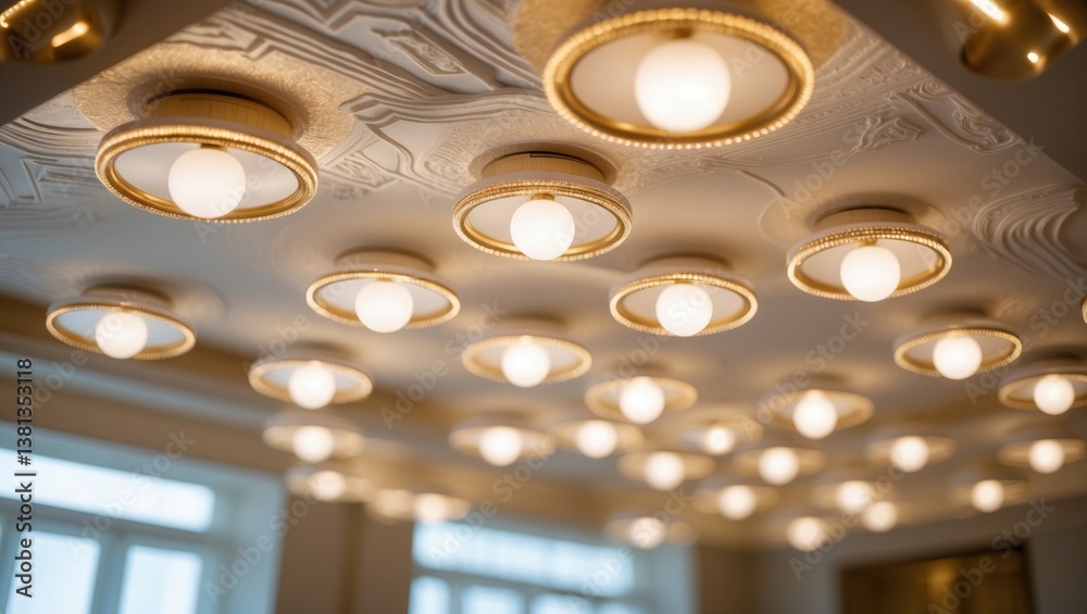 Poster halogen bulbs ceiling lights providing illumination with a soft warm color tone in a room