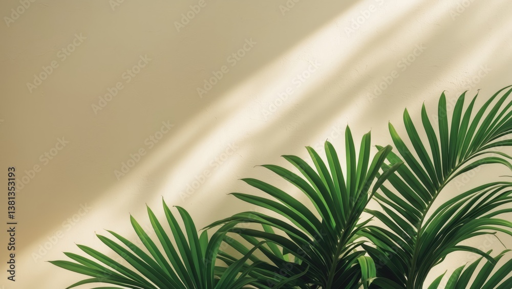 Poster minimal product placement background featuring a shadow on a plaster wall. luxurious summer architec