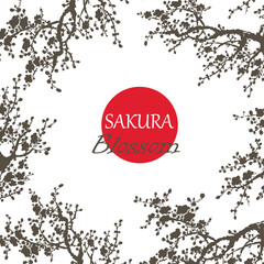 Realistic Sakura Blossom - Japanese Cherry Tree. Artistic Branch Plum Blossom. Vector