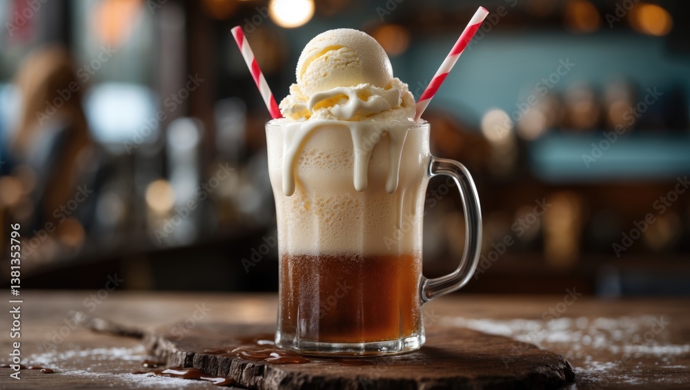 Poster homemade ice cream float with soda