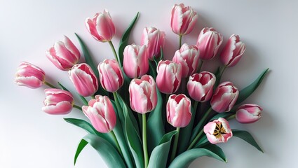 Obraz premium Bouquet of tulips against a white backdrop