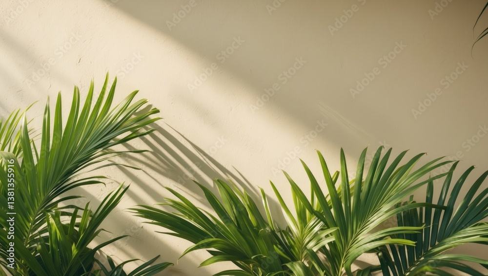 Aufkleber minimal product placement background with shadow on plaster surface. luxury summer architectural int