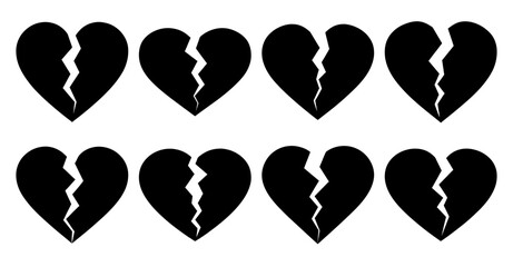 Eight Black Broken Hearts Pattern Graphic Design Image