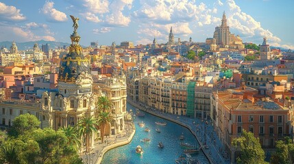 Obraz premium Barcelona's Canaletes: A Panoramic View of the City's Charm