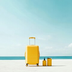 Ready for Summer Vacation: Yellow Suitcase by the Ocean