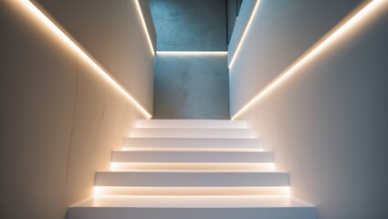 Minimalistic Wooden Staircase Featuring a Lamp in the Handrail