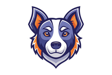 Stylized Dog Head Logo with Blue Fur, Amber Eyes, Cartoon Mascot on White