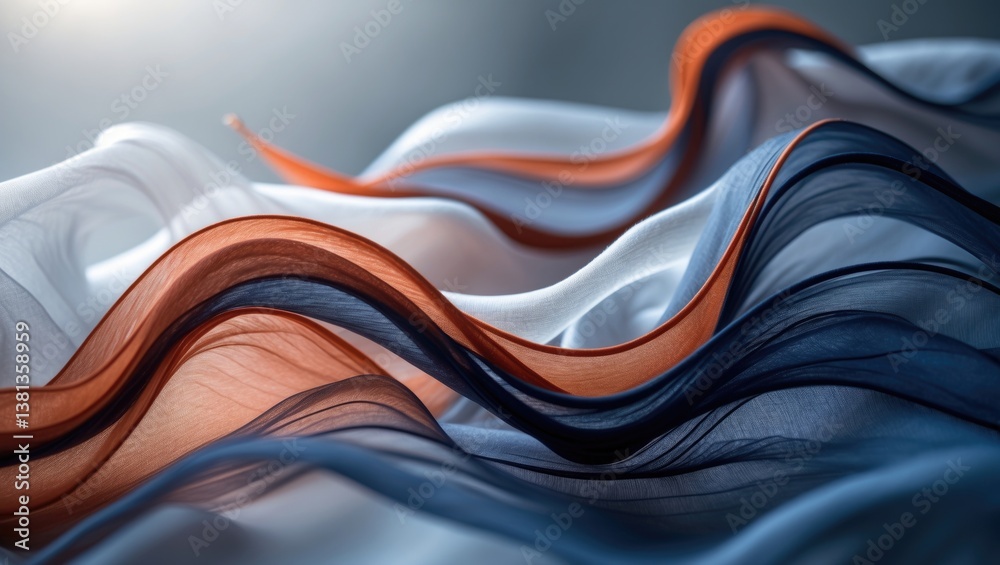 Poster Blurred abstract image showcasing gentle waves of sheer fabric. The textures and patterns contribute to a light, airy atmosphere, evoking feelings of elegance and warmth.