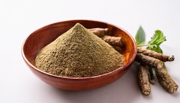 ayurvedic mulethi stick in bowl medicinal plant powder herbs medicinal plant