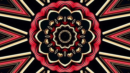 Aesthetic kaleidoscope animation golden red flowers effect for intro wedding invitation template and commercial ads