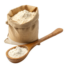 Wooden Spoon White Flour Baking Food isolated on white background