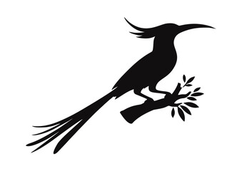 Silhouette of an Exotic Bird Perched on a Branch – Minimalist Vector Illustration

