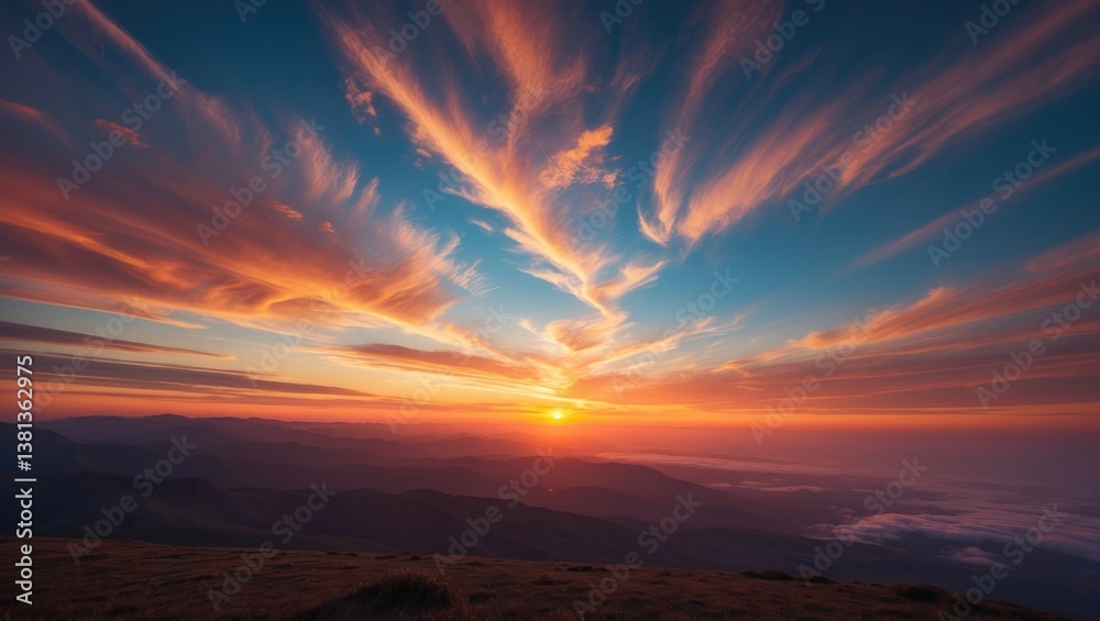 Aufkleber panorama of the horizon featuring mountains and a striking sky with dramatic clouds in the backgroun