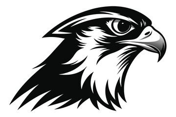 Sharp Detailed Falcon Head in Black and White Isolated