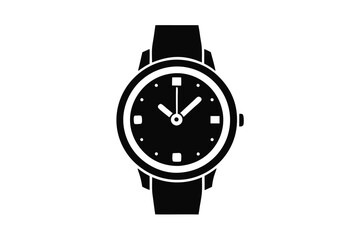 Black and White Wristwatch Design with Classic Hands Isolated 