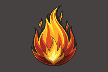 Cartoon Fire Flame, Detailed Yellow Orange Wildfire Design with Dark Outlines and Background