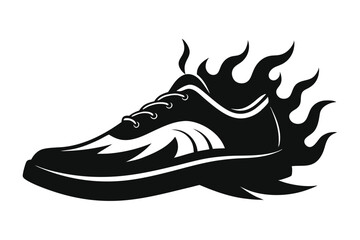 Isolated Black Silhouette Running Shoe with Flames 