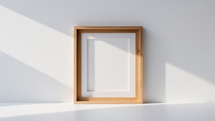 Realistic thin photo frame mockup. Clean and simple large wooden frame mock-up positioned against a white backdrop. Modern, minimalistic poster template. Vertical brown picture frame.