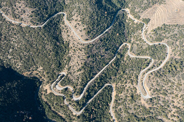 Aerial view of a regional road in Catalonia