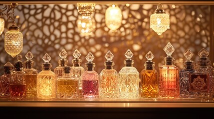 A luxurious Eid perfume counter filled with crystal and gold-toned bottles