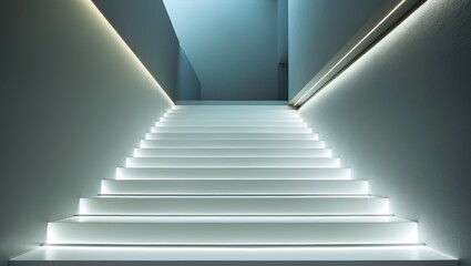 Fototapeta premium Minimalistic Wooden Staircase with Light Fixture in the Railing