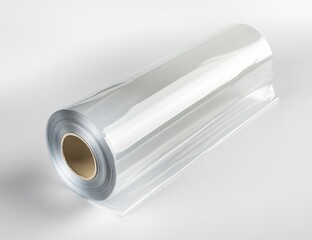 Transparent plastic roll, likely for printing or packaging.  A clear, flexible material wound on a cardboard core