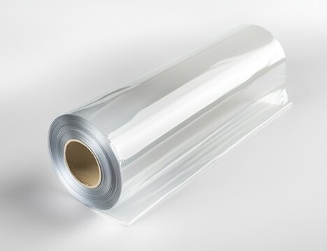 Transparent plastic roll, likely for printing or packaging.  A clear, flexible material wound on a cardboard core