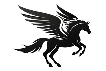Pegasus Silhouette, Mythical Horse with Wings, Flying, Black Horse, Icon