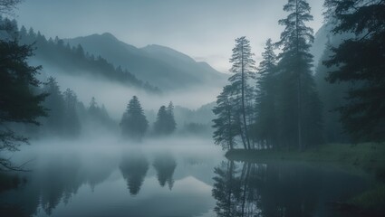 Fototapeta premium Morning Mist at the Volcano Mountains