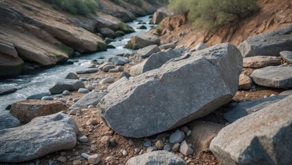 Naklejka premium Natural stones positioned on rough terrain highlighting the unrefined beauty of nature's elements.