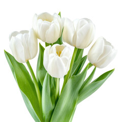 White Tulip Bouquet on transparent background