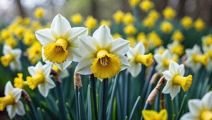 Narcissus (Amaryllidaceae), yellow variety of narcissus featuring a large cup.