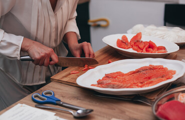 salmon preparation process for sushi