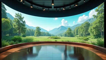 Fototapeta premium Scenic Mountain Landscape in Modern Indoor Setup 