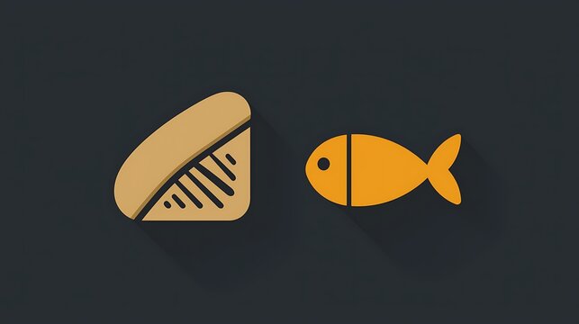 Simple food icons, bread and fish