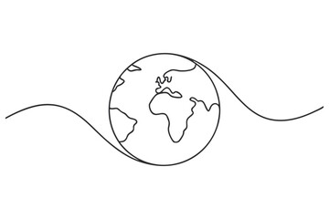 Minimal One Line Earth Drawing with Wavy Path Global Travel and Connection Concept for Environment and World Unity Illustration