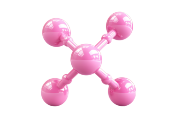 pink molecule structure 3d render icon isolated on white or transparent background.