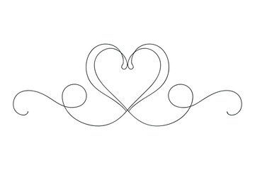 Elegant One Line Drawing of Heart Flourish Romantic Decorative Divider Vector for Wedding Invitation and Love Theme Design