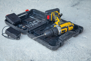 Tool case electric drill. Screwdriver components