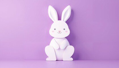 Fototapeta premium White Rabbit On Vibrant Purple Background Featuring Anthropomorphic Design With Long Floppy Ears Symbolizing Hope And Whimsical Character For Brand Storytelling, AI Generated