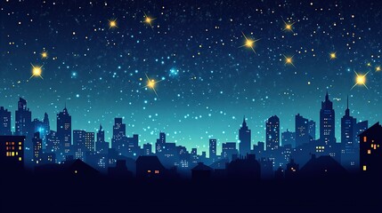 Fototapeta premium Nighttime Skyline with Glittering Lights and Stars Above