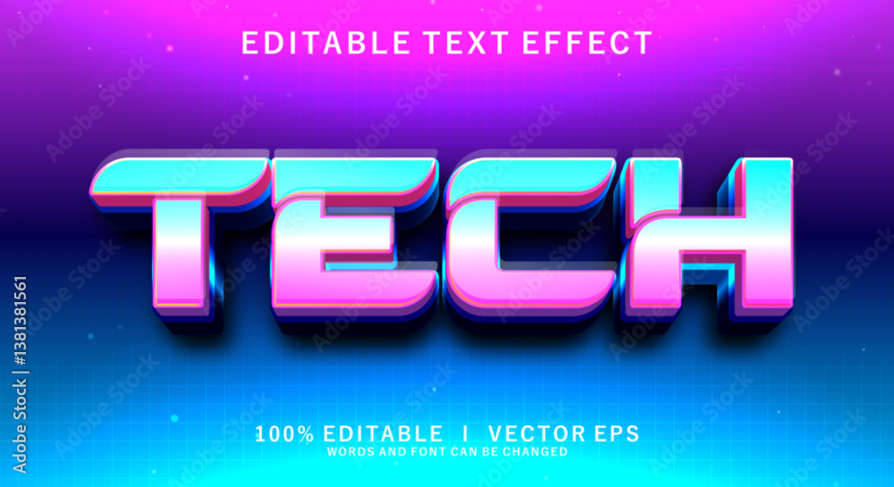 Poster tech 3d vector text effect with modern style design